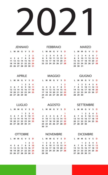 Календарь 2021 Год Векторная Иллюстрация Итальянская Версия — стоковый вектор
