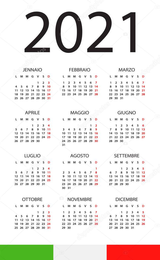 Calendar 2021 year - vector illustration. Italian version