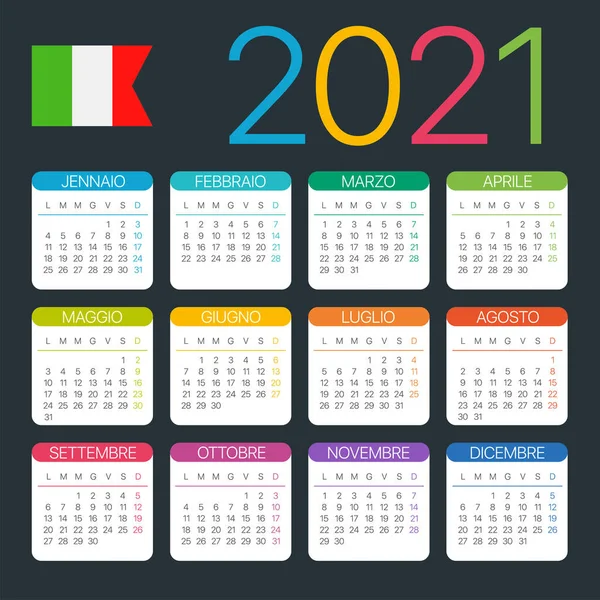 Vektor Mall För Färg 2021 Kalender Italiensk Version — Stock vektor