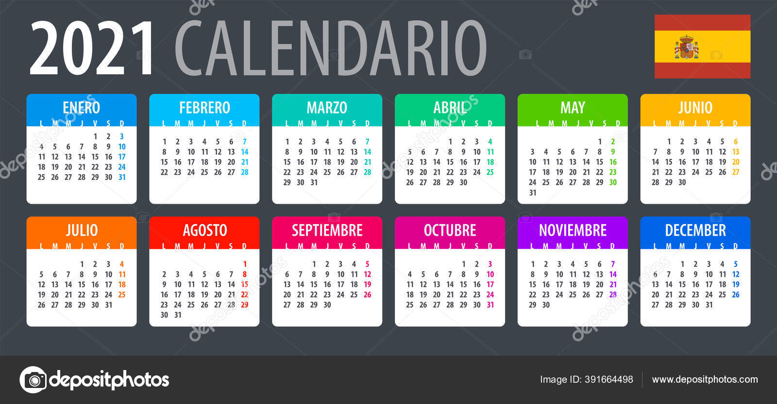Vector Template Color 21 Calendar Spanish Version Vector Image By C Dikobrazik Vector Stock