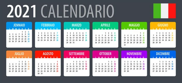 Vector Template Color 2021 Calendar Italian Version — стоковий вектор