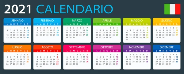 Vector Template Color 2021 Calendar Italian Version — стоковий вектор