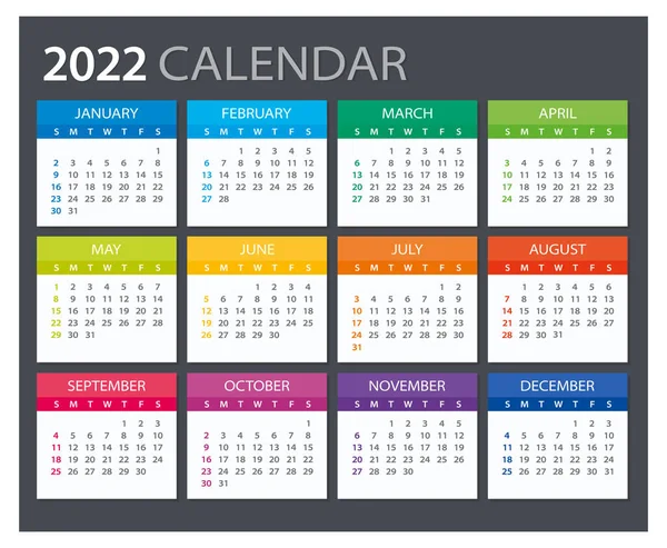 2022 Calendario Ilustración Plantilla Mock Semana Comienza Domingo — Archivo Imágenes Vectoriales