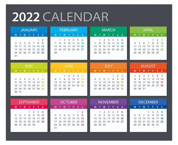 2022 Kalender Illustratie Sjabloon Mock Week Begint Zondag — Stockvector