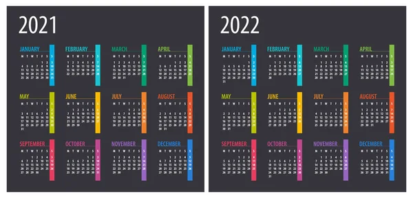 2021 2022 Takvim Illüstrasyon Şablon Model Haftası Pazar Başlıyor — Stok Vektör