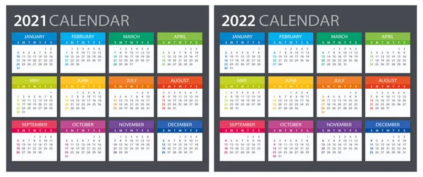 2021 2022 Kalender Illustratie Sjabloon Mock Week Begint Zondag — Stockvector