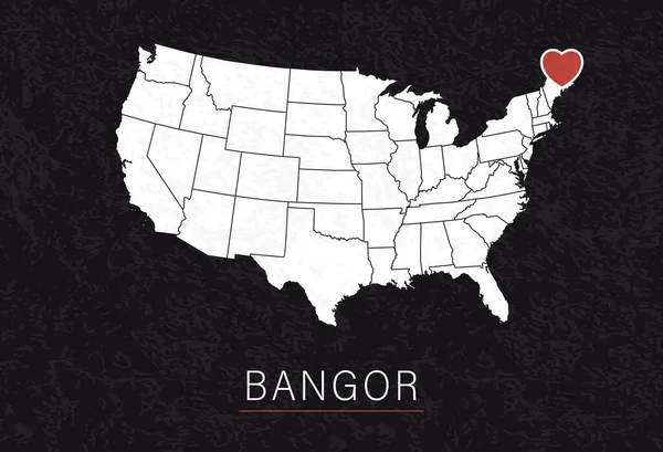 Love Bangor Picture Map United States Heart City Point Vector — Stock Vector