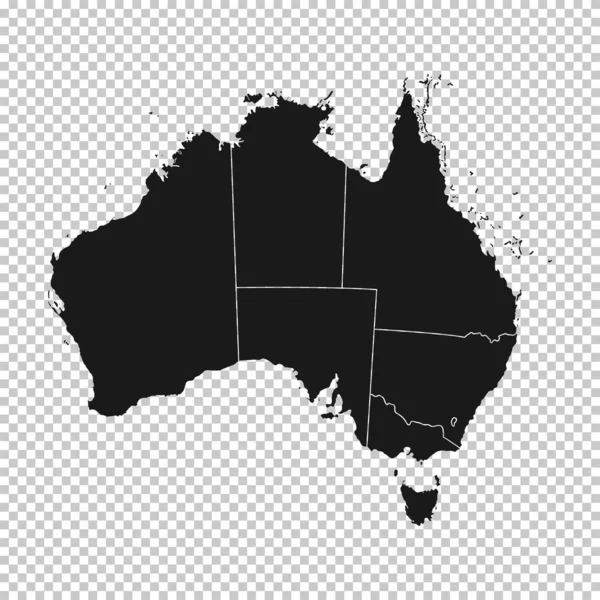 Australia Map Vector Solid Contour State Regions Transparent Background Inglés — Vector de stock