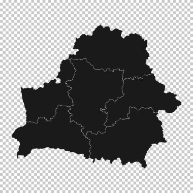 Belarus Haritası - Vector Solid Contour ve Şeffaf Arkaplan Bölgeleri. Görüntü