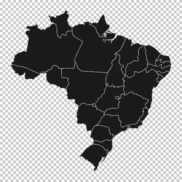 Brasilien Karte Vektor Solide Contour Und Staatliche Regionen Auf Transparentem — Stockvektor