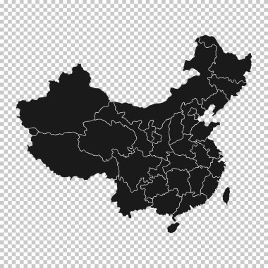 Çin Haritası - Vector Solid Contour ve Şeffaf Arkaplan Bölgeleri. Görüntü