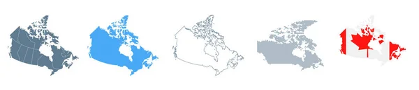 Canada Map Set Vettoriale Solido Contorno Regioni Bandiera Pixel Illustrazione — Vettoriale Stock