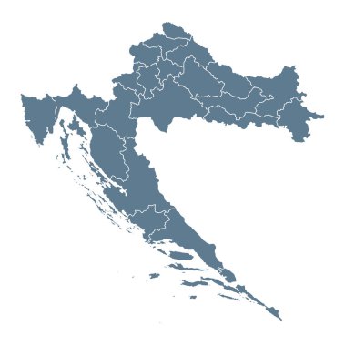 Hırvatistan Haritası - Vector Solid Contour ve Devlet Bölgeleri. Görüntü