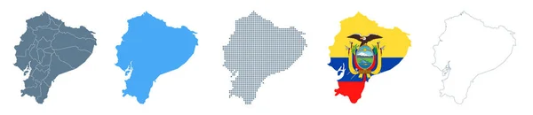 Ecuador Map Set Διάνυσμα Στερεά Περίγραμμα Περιοχές Εικονογράφηση Εικονοστοιχείων Σημαίας — Διανυσματικό Αρχείο