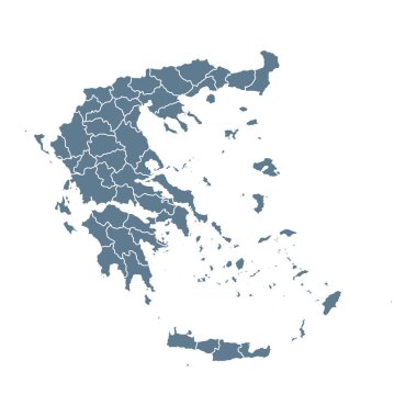 Yunanistan Haritası - Vector Solid Contour ve Devlet Bölgeleri. Görüntü