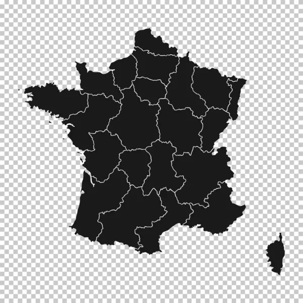 フランス地図 ベクトル固体輪郭と透明な背景の州の地域 イラスト — ストックベクタ