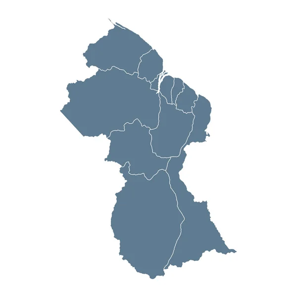 ガイアナ地図 ベクトル固体輪郭と状態領域 イラスト — ストックベクタ