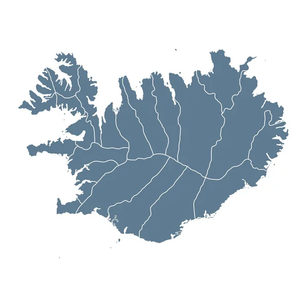 Islândia Mapa Vector Solid Contour State Regions Ilustração —  Vetores de Stock
