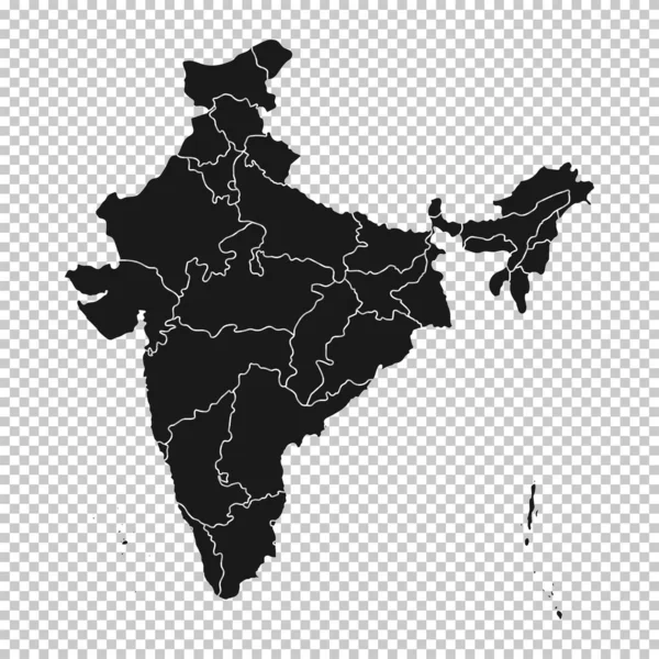 Índia Map Vector Solid Contour State Regions Transparent Background Inglês —  Vetores de Stock