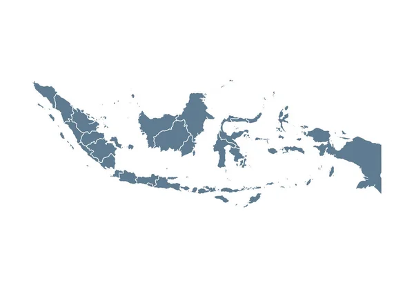 Indonesia Map Vector Solid Contour State Regions Dalam Bahasa Inggris - Stok Vektor