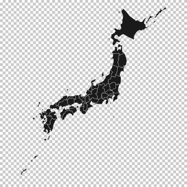 Japan Map Vector Solid Contour State Regions Transparent Background Inglés — Vector de stock