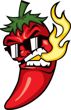 Ateşli ve güneş gözlüklü Baharatlı Biber Maskotu