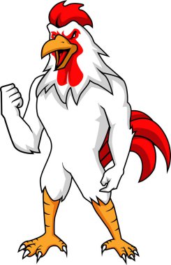 Spor Logosu Tasarımı için Güçlü Kas Horozu Maskotu İllüstrasyonu