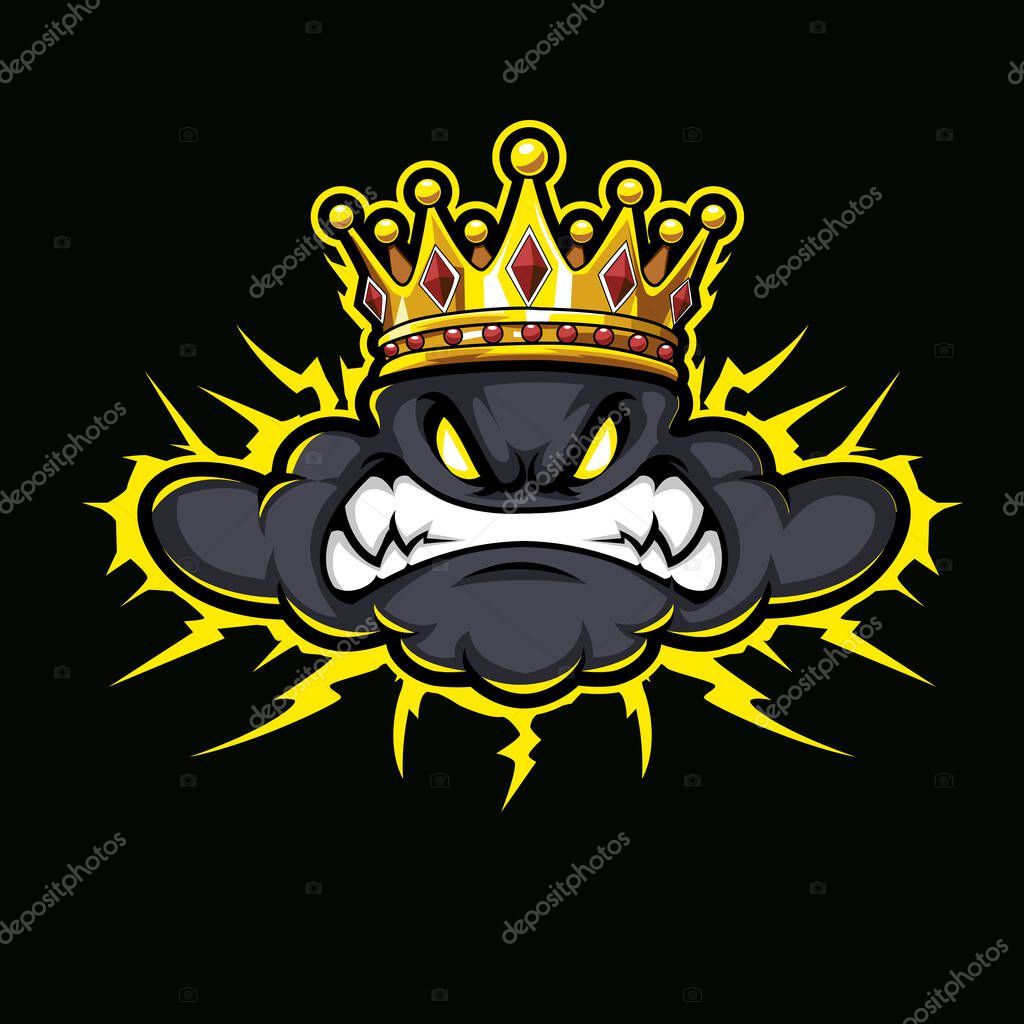 Angry Thunder Cloud King Mascot Logo Vector