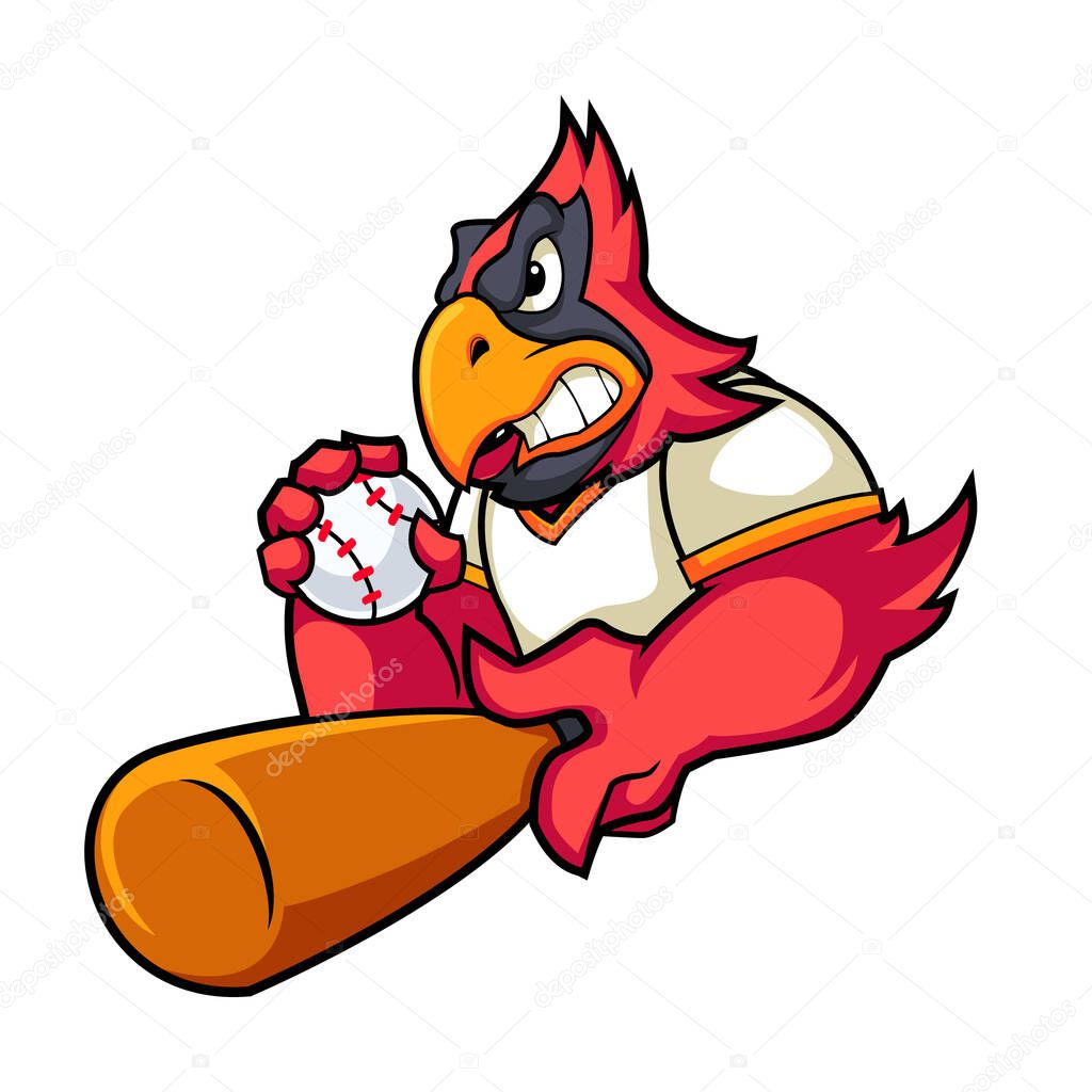 Cool Angry cardinal Bird Baseball Mascot Cartoon Illustration