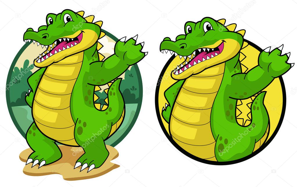 Friendly Green Crocodile Mascot Cartoon Illustration
