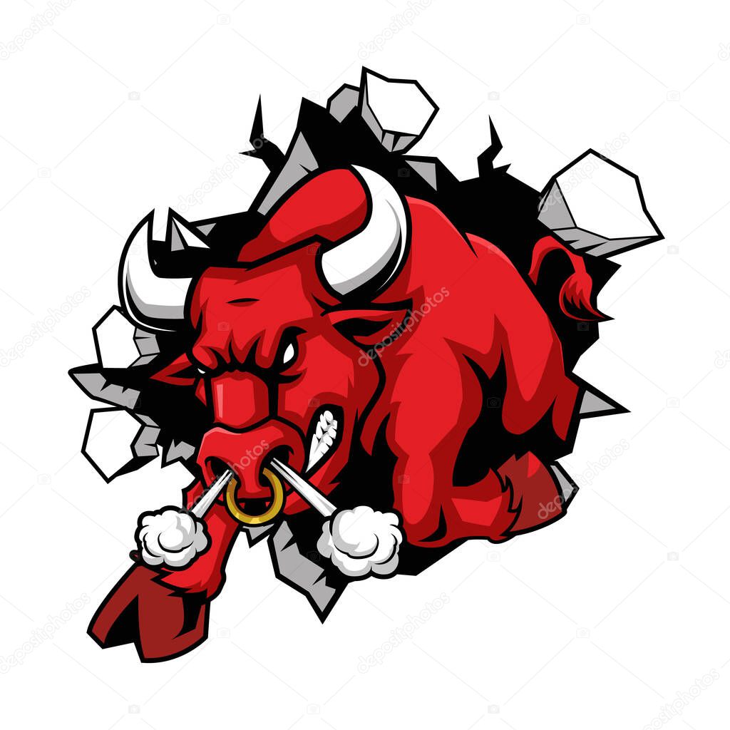 Angry Red Bull Breaking the Wall