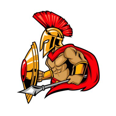 Spartalı Savaşçı Gladyatör Kalkan ve Mızraklı Maskot Logosu