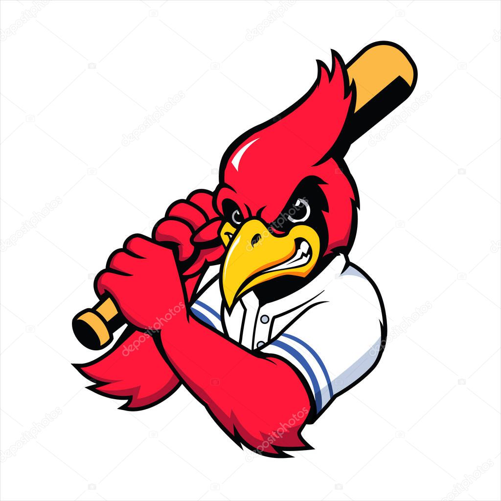 Red Cardinal Baseball Mascot, Angry Sports Character