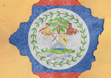 Belize bayrağı büyük beton kırık delik ve kırık malzeme cephe yapı