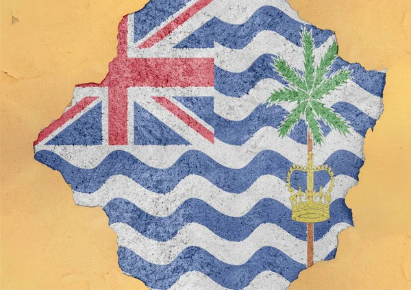 British Indian ocean Territory island state flag broken material facade structure in big concrete cracked hole