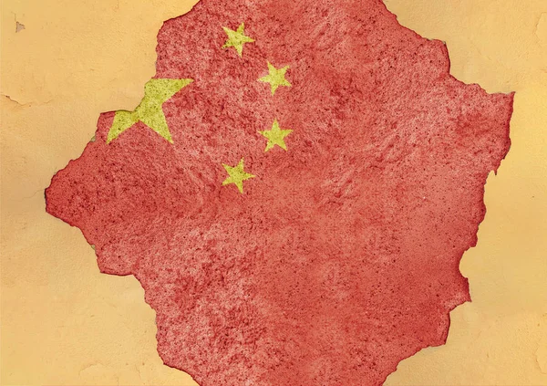 Китай Треснул Отверстие Сломанный Флаг Большой Бетонной Конструкции Фасада Материала — стоковое фото