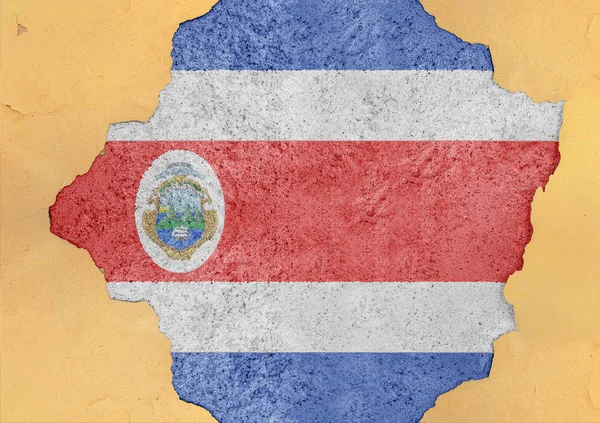 Bandera Costa Rica Gran Estructura Fachada Agrietada Hormigón Material Roto — Foto de Stock