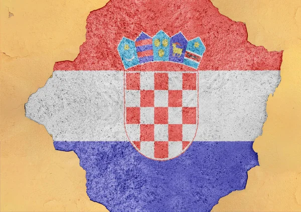 Bandera Croacia Gran Agujero Agrietado Hormigón Estructura Fachada Material Roto — Foto de Stock