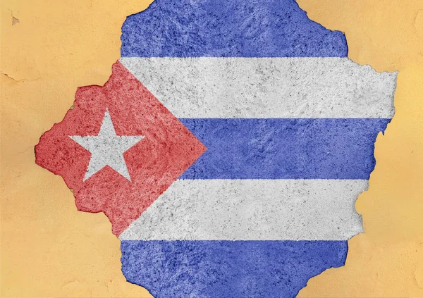 Kuba Riss Loch Und Zerbrochene Flagge Großen Betonmaterial Fassadenstruktur — Stockfoto