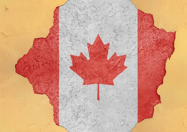 Vlag Van Canada Grote Kleingemaakt Materiaal Concrete Gebarsten Gat Gevel — Stockfoto