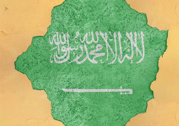 Bandera Arabia Saudita Gran Estructura Fachada Agujero Hormigón Material Roto — Foto de Stock