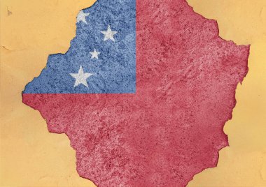 Samoa bayrağı büyük beton kırık delik ve kırık malzeme cephe yapı