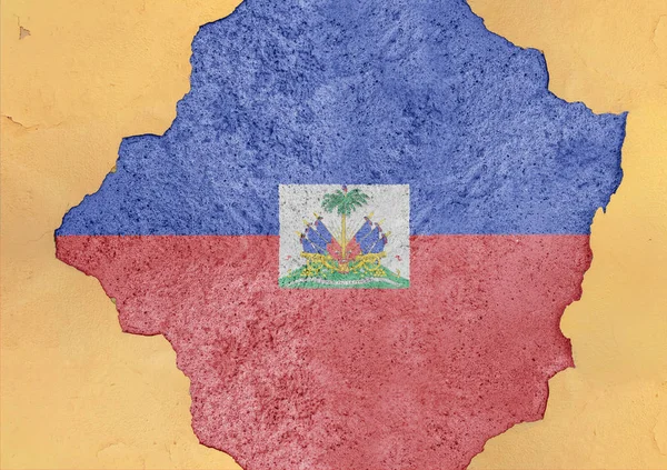 Vlag Van Haïti Grote Concrete Gebarsten Gat Gebroken Materiaal Gevel — Stockfoto