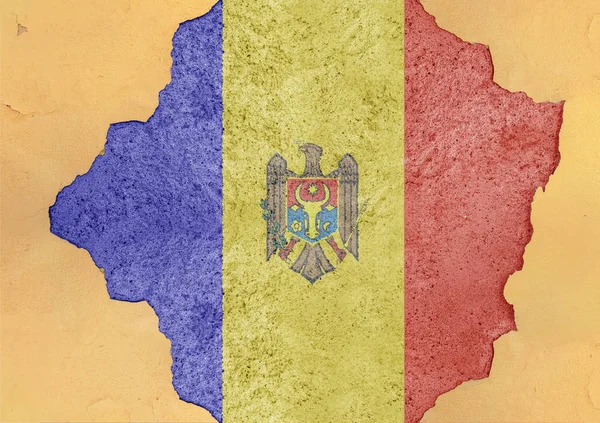 Moldavia Bandera Abstracta Estructura Fachada Gran Rencor Dañado Agujero Agrietado — Foto de Stock