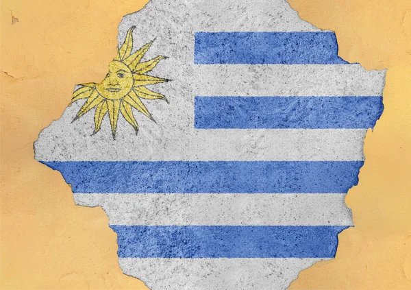 Флаг Уругвая Покрашен Бетонное Отверстие Треснувшую Стену Фасада — стоковое фото