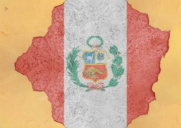 Περού Σημαία Αφηρημένο Πρόσοψη Δομή Μεγάλα Κατεστραμμένων Μνησικακία Σκυροδέματος Ραγισμένα — Φωτογραφία Αρχείου