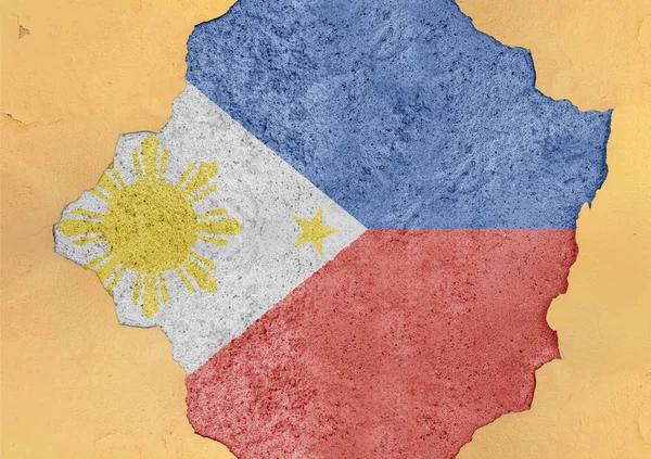 Filipíny Vlajka Konkrétní Díru Popraskané Stěny Fasády — Stock fotografie