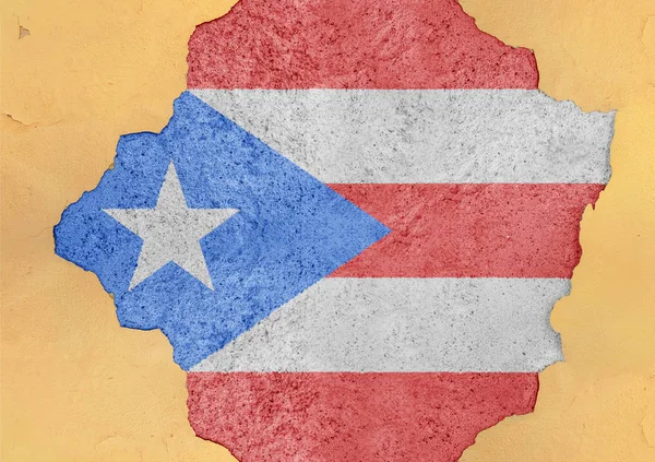 Puerto Rico Zászló Nagy Beton Repedt Lyuk Törött Anyagot Homlokzati — Stock Fotó