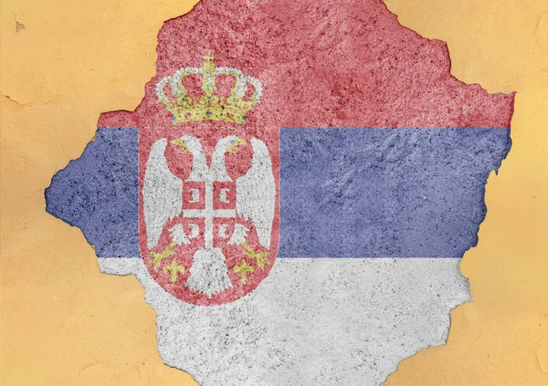 大体积混凝土裂孔中的塞尔维亚旗破损材料立面结构 — 图库照片