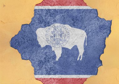 Bize bayrağı Wyoming büyük kırık malzeme beton delik cephe yapı içinde devlet.